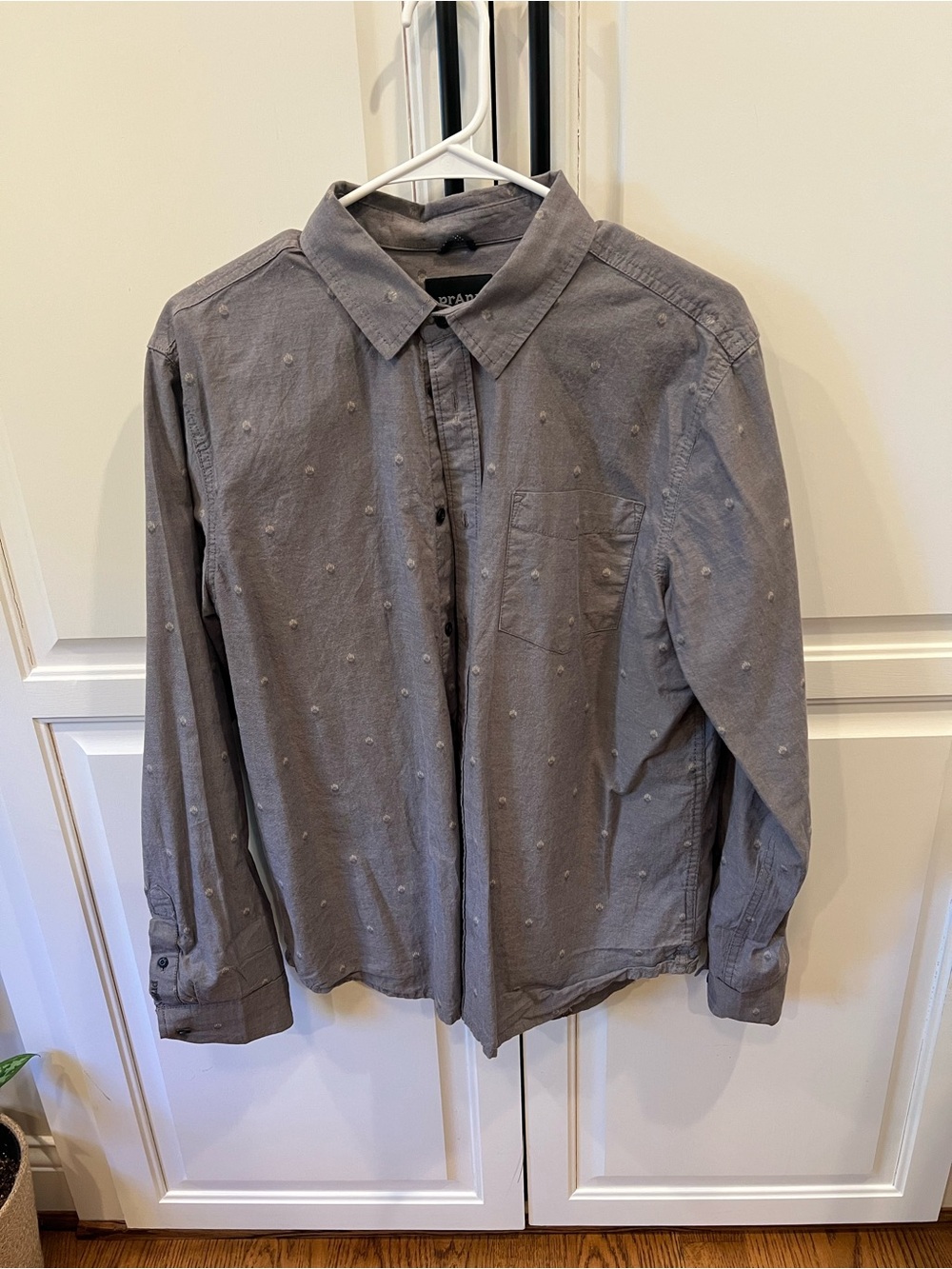 Prana Men's Gray Button-Down Shirt with Subtle Dot Detail